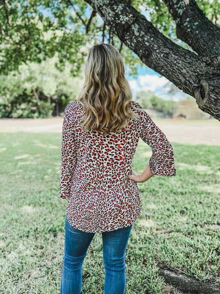 Serenity Cheetah Print Bell Sleeve Top - Ribbons and Spice Boutique