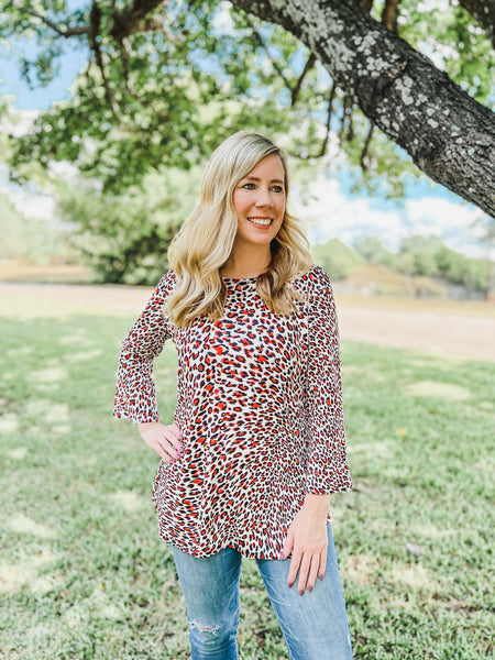 Serenity Cheetah Print Bell Sleeve Top - Ribbons and Spice Boutique